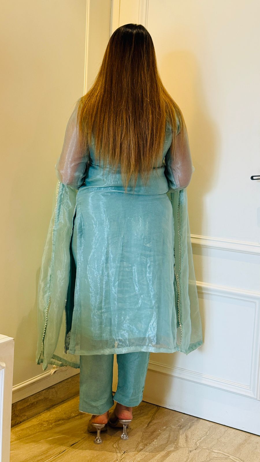 Aarzu Organza Suit- Blue, White